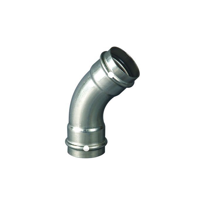 Viega 85452 Propress Model 6026, 45 Deg Pipe Elbow, 3/4 In, Press, 304 Stainless Steel, Fkm Seal, Import