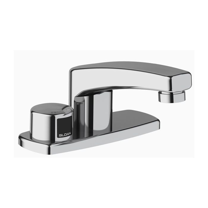 Sloan Optima 4 Inch Trim Plate Below Deck Manual Mixing Valve Box Transformer Hardwired Powered Low Body Faucet with Multi-Laminar Spray