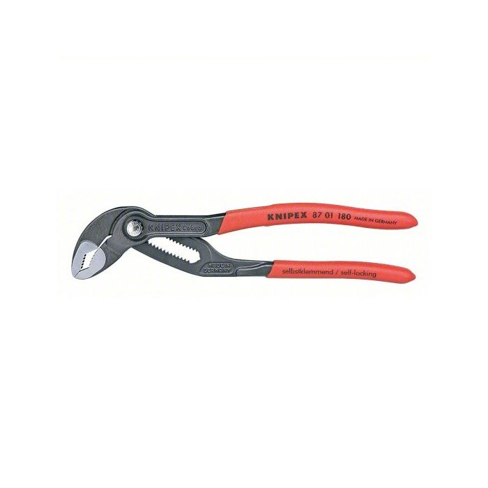Knipex 87 01 180 SBA Water Pump Plier: V, Push Button, 1 1/2 in Max Jaw Opening, 7 1/4 in Overall Lg, 18 Jaw Positions