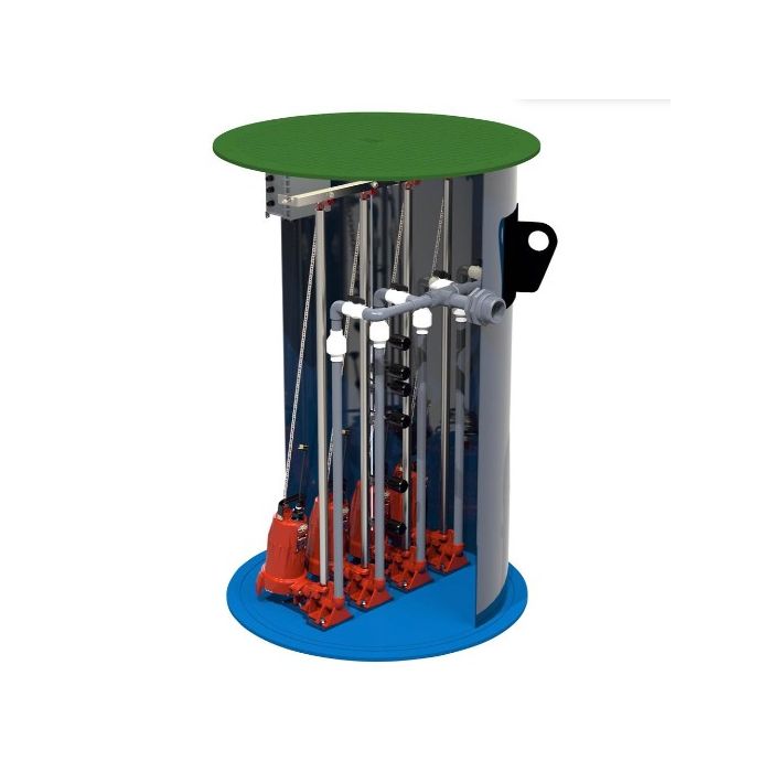 Liberty Pumps Q48120LSGX204-36, 2 hp, Two-Stage Quadplex Grinder Package, 3PH, 440-480V, 3'' Discharge with 48'' x 120'' basin and QE-Series alarm