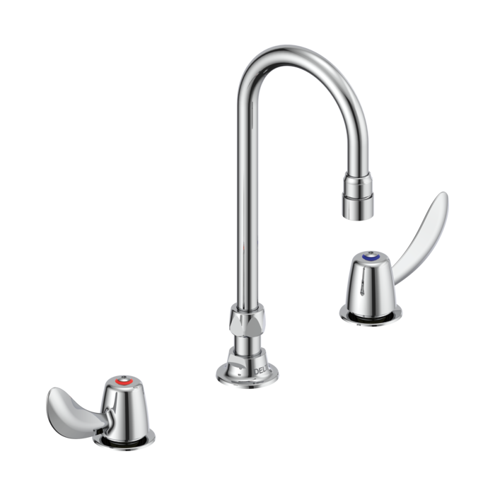 Delta 23C642 Commercial 23C6: Two Handle Widespread Bathroom Faucet with Gooseneck Spout - Less Pop-Up