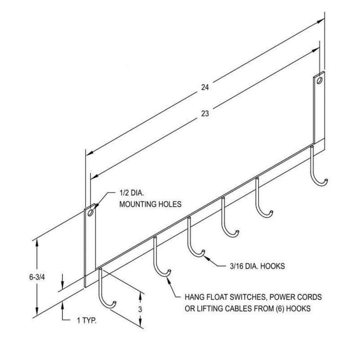Zoeller 10-0438 304 Stainless Steel Float Switch Bracket Assembly For Use With Weighted Floats, 24 In L X 6-3/4 In W