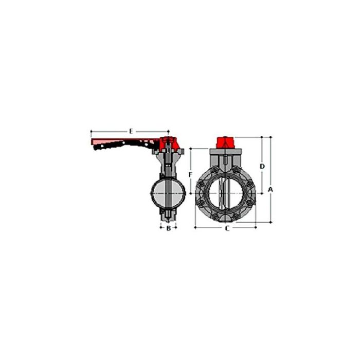 Spears 721311Z-030 PVC Schedule 80 Butterfly Valve, Zinc True Lugs, Lever Handle, Buna-N, 3-Inch