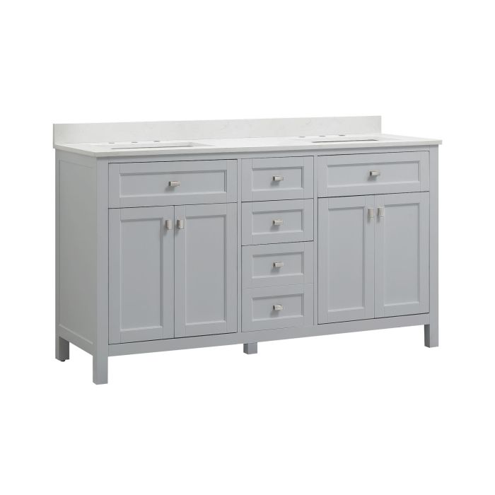 Cahaba CA101015 Juniper 60 in. Double Vanity in Dove Gray with Engineered Stone Top & Ceramic Basins