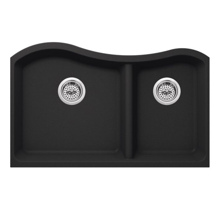 Cahaba CA324233-B Undermount 32-1/2 in. x 20 in. 60/40 Bowl Quartz Kitchen Sink in Onyx Black