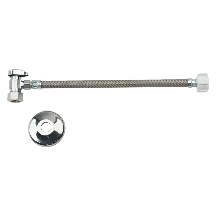 BrassCraft G2CR19B12DLX C Toilet Kit: 1/2 in. Nom Comp x 3/8 in. O.D. Comp 1/4 Turn Angle Valve with 12 in. Braided Connector and Flange
