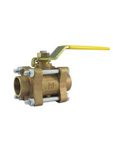 Milwaukee Valve 17832 BA-350S 3-Piece Ball Valve With Handle, 1/2", Solder, Bronze Body, Full Port, RPTFE Softgoods