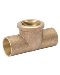 Mueller A02517NL Reducing Tee, 1/2 x 1/2 x 3/4 in, Female Solder x Female Solder x FNPT, Cast Brass Alloy