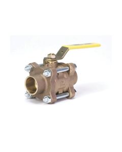 Milwaukee Valve 17826 BA-350 3-Piece Ball Valve With Handle, 1-1/2 in, Solder, Bronze Body, Full Port, RPTFE Softgoods, Domestic