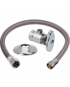 BrassCraft OR15B20AX C Faucet Kit: 3/8 in. FIP x 3/8 in. O.D. Comp Multi-Turn Angle Valve with Braided Connector and Flange