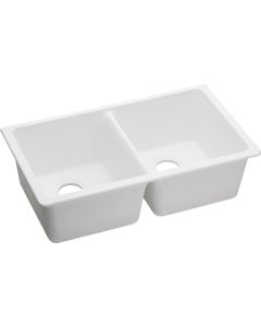 Elkay ELGU3322WH0 Quartz Classic 33" x 18-1/2" x 9-1/2", Equal Double Bowl Undermount Sink, White