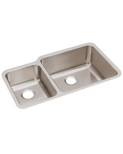 Elkay ELUH3520L Lustertone Classic Stainless Steel, 35-1/4" x 20-1/2" x 9-7/8", Offset 40/60 Double Bowl Undermount Sink