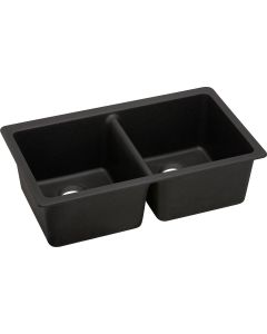 Elkay ELXU3322CA0 Quartz Luxe 33" x 18-1/2" x 9-1/2", Equal Double Bowl Undermount Sink, Caviar