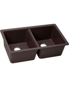 Elkay ELXU3322CN0 Quartz Luxe 33" x 18-1/2" x 9-1/2", Equal Double Bowl Undermount Sink, Chestnut