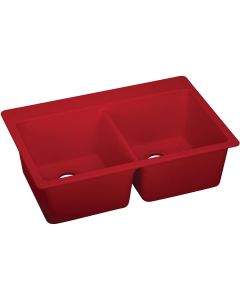 Elkay ELXU3322MA0 Quartz Luxe 33" x 18-1/2" x 9-1/2", Equal Double Bowl Undermount Sink, Maraschino