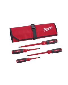 Milwaukee Tool 48-22-2204 4-Piece 1000V Insulated Screwdriver Set W/ Roll Pouch