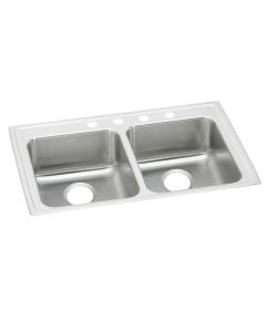 Elkay LRAD3722554 Lustertone Classic Stainless Steel 37" x 22" x 5-1/2", 4-Hole Equal Double Bowl Drop-in ADA Sink